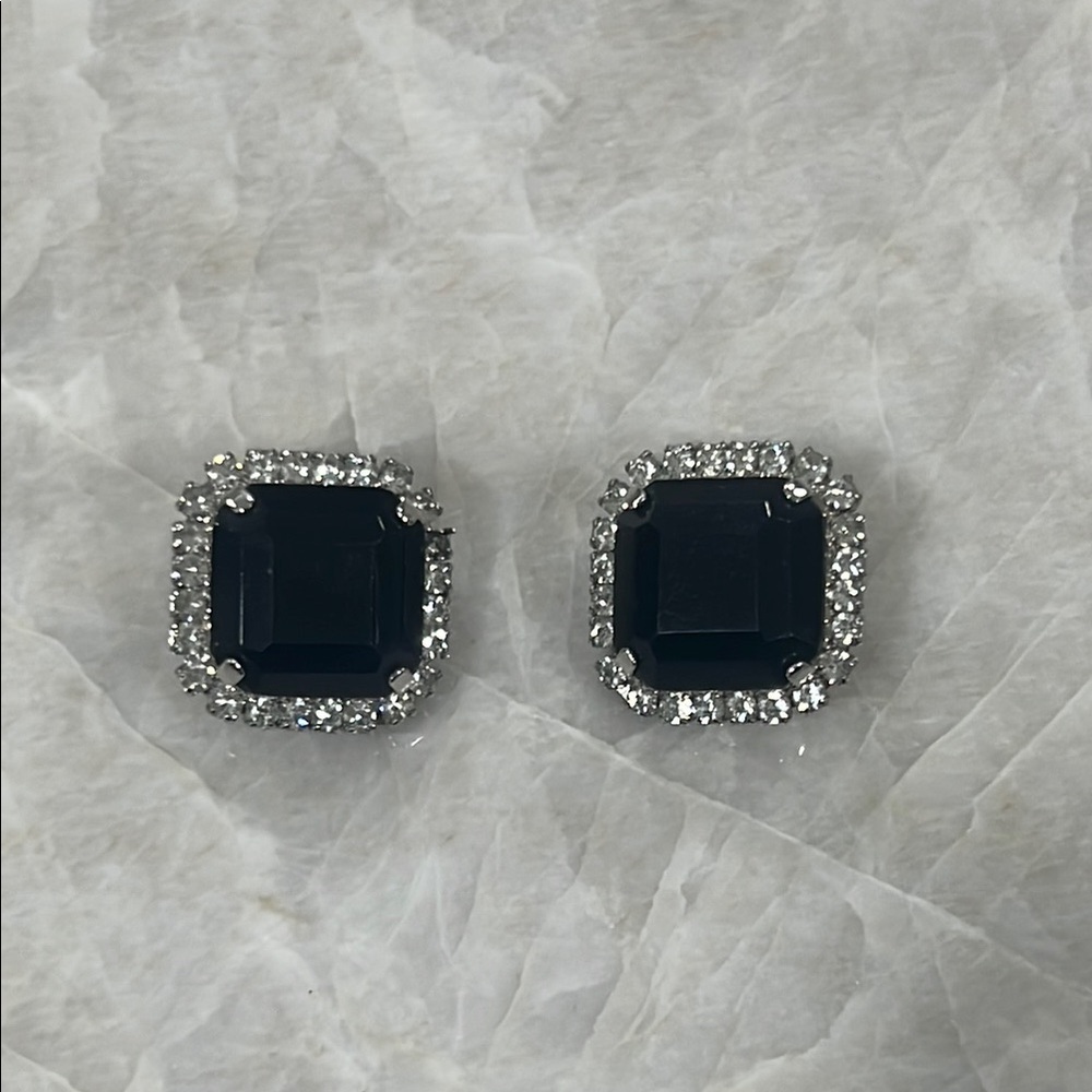 Elegant Art Deco Black and Silver Clip On Earrings